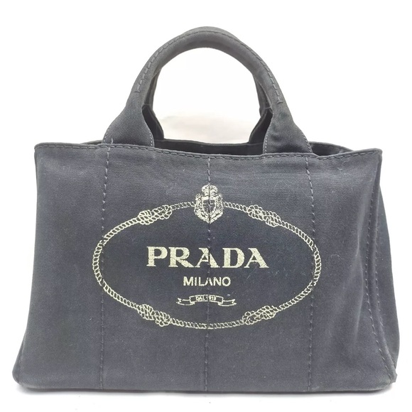 Authentic PRADA Canapa Canvas Shoulder Hand Bag Purse Black - Picture 4 of 17